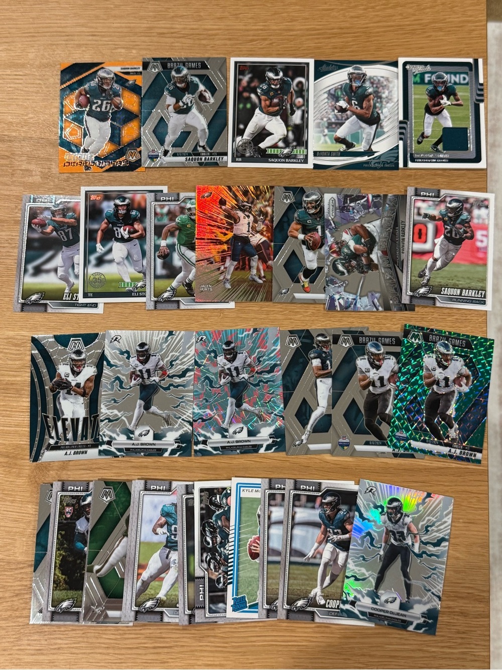 Lot of Philadelphia Eagles Football Cards - Jalen Hurts, Saquan Barkley & More